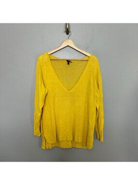EILEEN FISHER yellow 100% linen v neck sweater size 1X